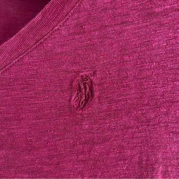 POLO Ralph Lauren High-Low Style Wine/Maroon V Neck Tee - Picture 2 of 5